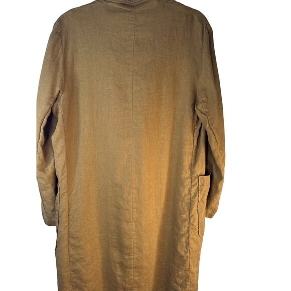 ZARA Womens Medium Double-Breasted Linen Coat Gold Brown - Picture 10 of 15